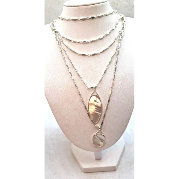 Stella & Dot Triple Layer Silver Necklace With Mother Of Pearl Pendants - Picture 3 of 4